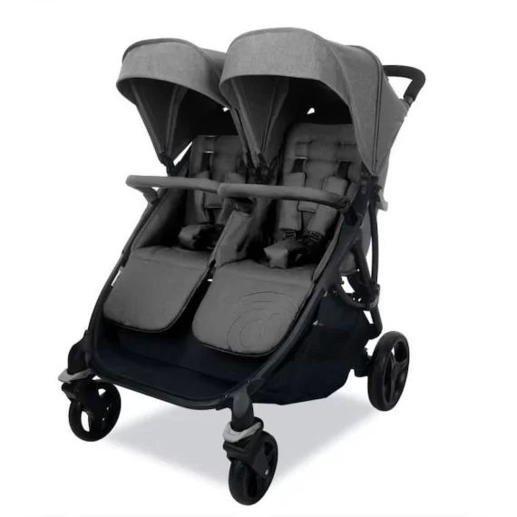 Poussette double bro gris – ASALVO – 20789 – Poussette polyvalente – sport – Avec panier – Blanc – 4 roues blanc