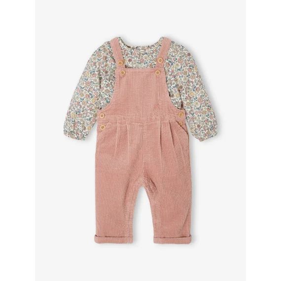 Ensemble blouse + salopette  bébé vieux rose