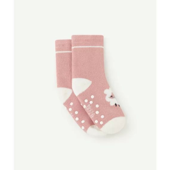 La paire de chaussettes bébé fille antidérapantes en coton biologique rose