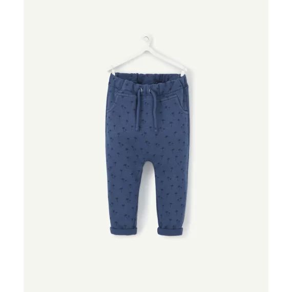 Le pantalon sarouel en coton bleu marine imprimé palmiers –  – Soldes