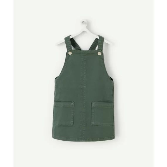 Robe salopette bébé fille en fibres recyclées verte –  – Soldes