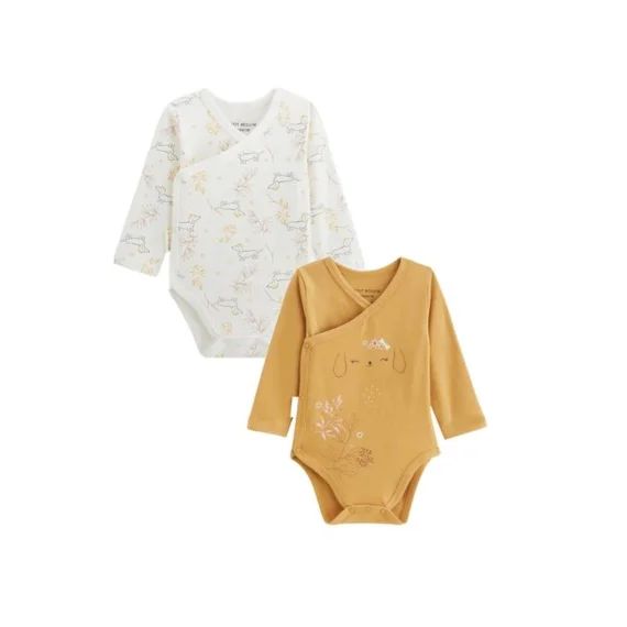 Lot De 2 Bodies Bébé Manches Longues Ouverture Croisée Emilie Blanc