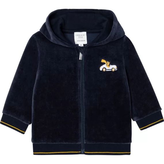 Cardigan à capuche en velours Garçon Bleu