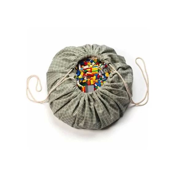 Sac à jouets 2 en 1 en coton bio Carreaux vert