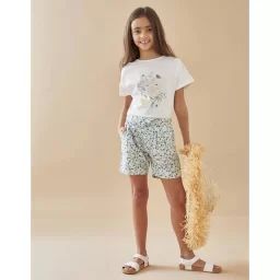 Short Imprimé En Popeline Bleu
