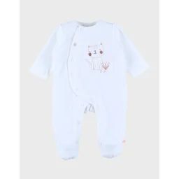 Pyjama Bébé En Velours Avec Broderie Chat Blanc