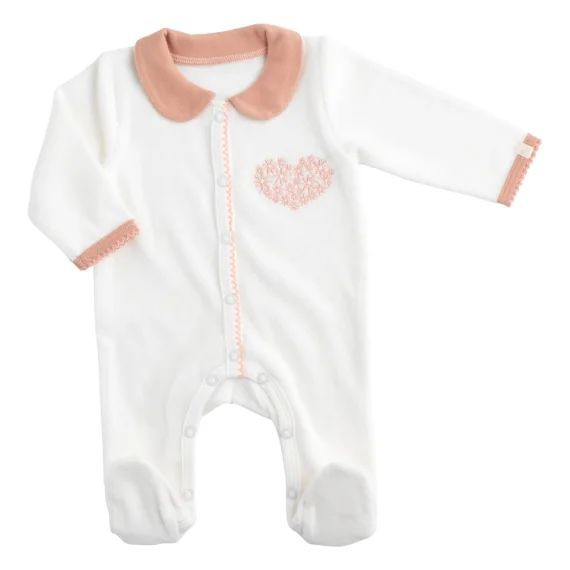 Pyjama Bébé Avec Col En Velours Blanc/rose