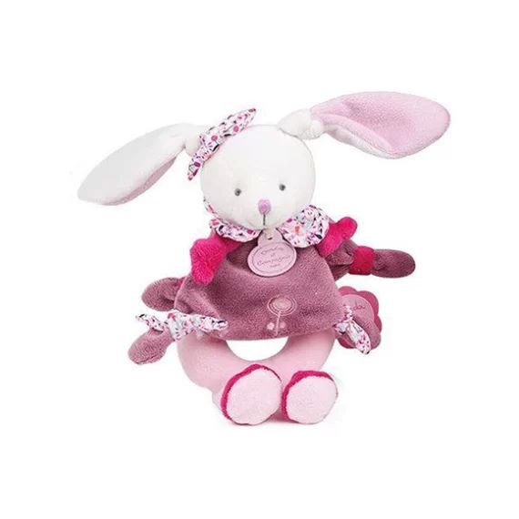 Peluche hochet Cerise le lapin rose 19 cm