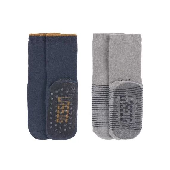 Lot de 2 paires de chaussettes antidérapantes en coton bio bleu (pointure 19-22)