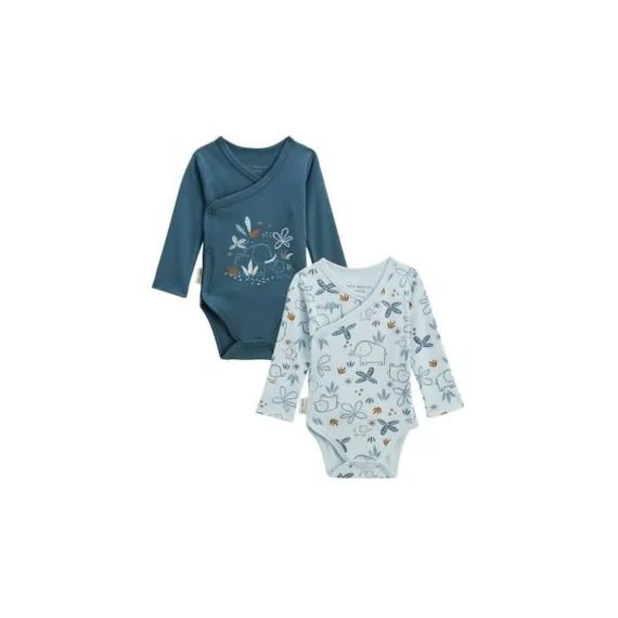 Lot De 2 Bodies Bébé Manches Longues Ouverture Croisée Blue Family Bleu