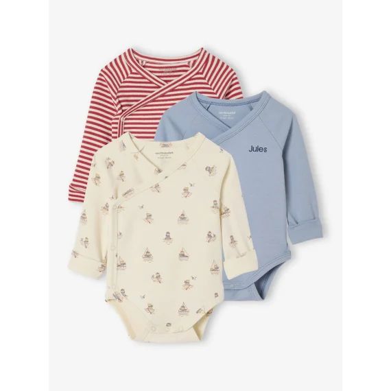 Lot de 3 bodies naissance évolutifs thème marin rouge