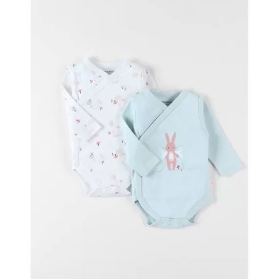 Set de 2 bodies imprimé lapin en coton blanc