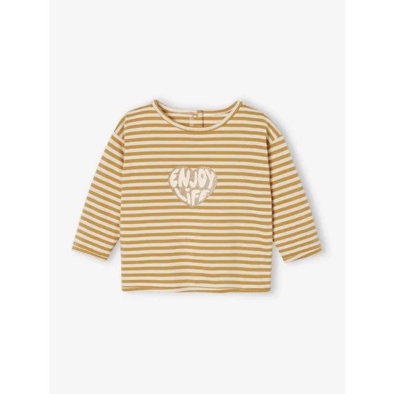 T-shirt rayé motif coeur bébé jaune