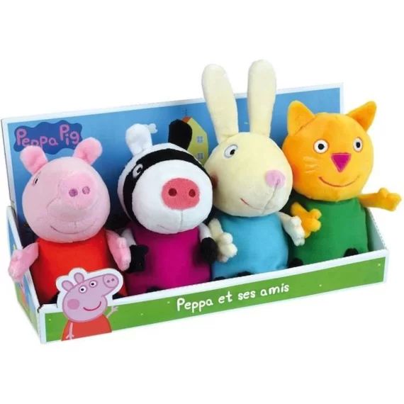Jemini peppa pig coffret peluche +/- 17 cm : peppa et ses amis zoe zebre, rebecca lapin ou candy chat noir