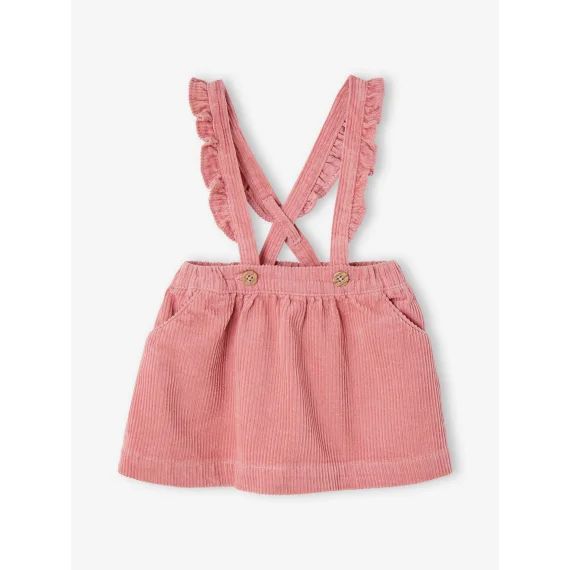 Jupe en velours bretelles à volants bébé bois de rose