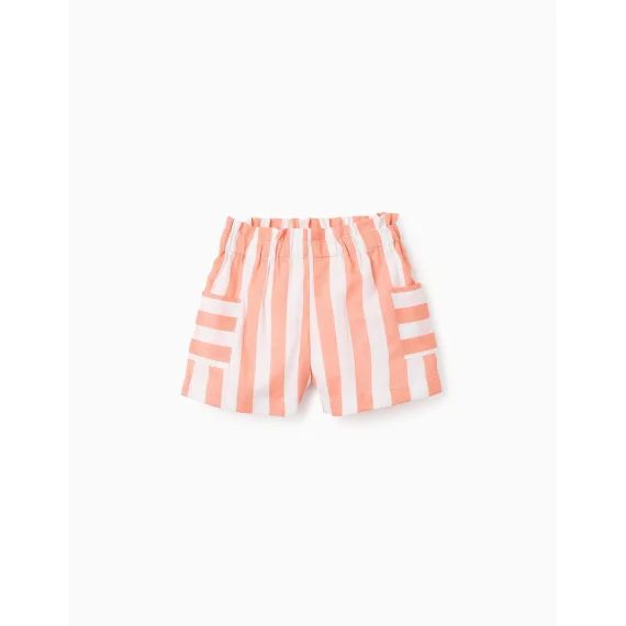Short En Coton À Rayures Orange
