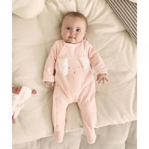 Le dors bien velours rose avec oreilles de lapin en relief –  – Soldes