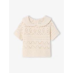Pull bébé manches en crochet vanille