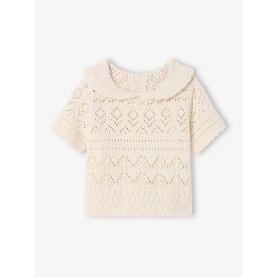 Pull bébé manches en crochet vanille