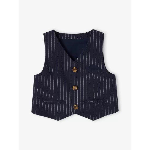 Veste sans manches en lin et coton bébé de cérémonie encre rayé
