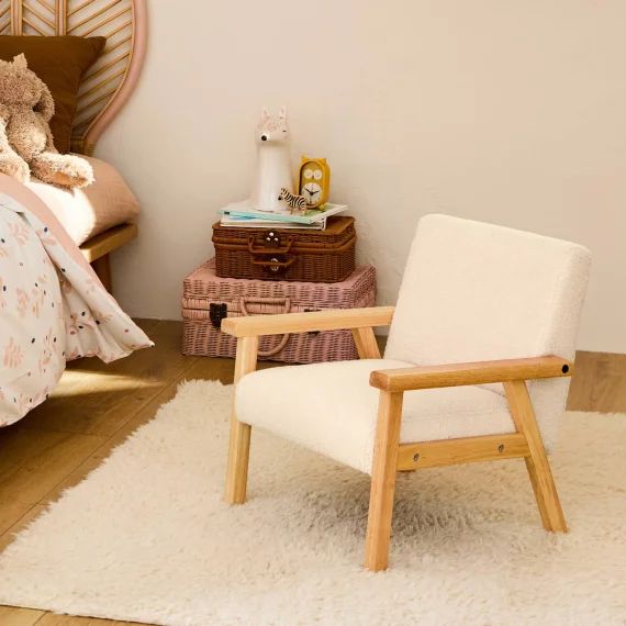 Fauteuil Scandinave Enfant Bouclette Et Bois D&rsquo;hévéa Isak Kid Blanc