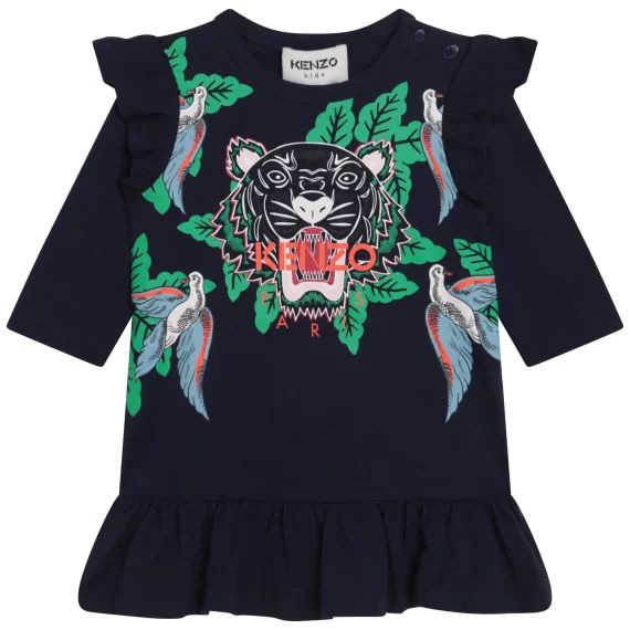 Robe avec imprimé et volants Fille Bleu