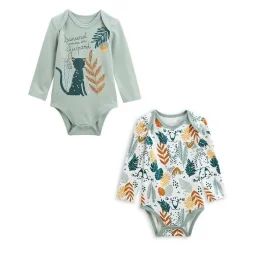 Lot De 2 Bodies Bébé Manches Longues Petit Bavard Vert