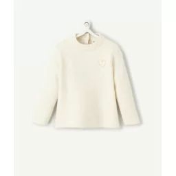Pull bébé fille en fibre recyclées écru chiné avec coeur doré