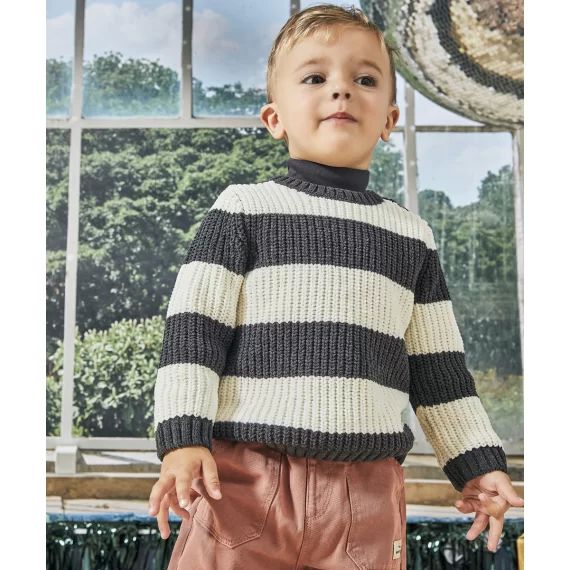 Pull tricot manches longues bébé garçon en fibres recyclées