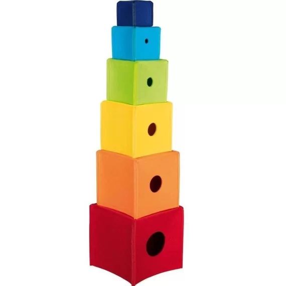 Cubes à empiler en feutrine – GOKI – Rainbow – Hauteur 62 cm – Jouet d&rsquo;éveil pour enfant de 12 mois et plus rouge