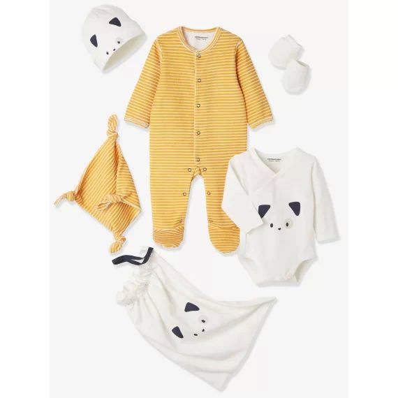 Kitnaissance 5 pièces et sac rayé chat lot jaune épicé