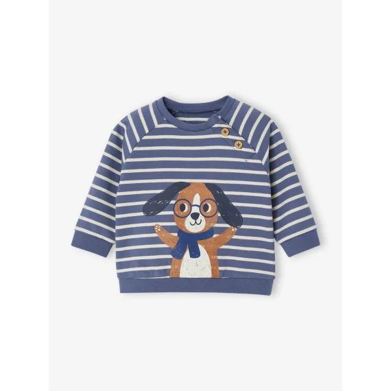 Sweat rayé en molleton bébé rayé bleu