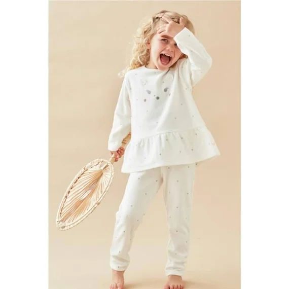 Pyjama 2 Pièces À Pois En Velours Blanc