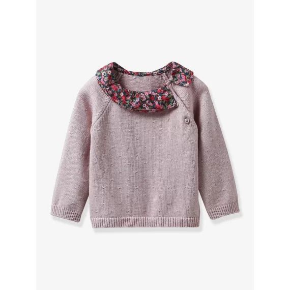 Pull Bébé col en tissu Liberty CYRILLUS rose imprimé