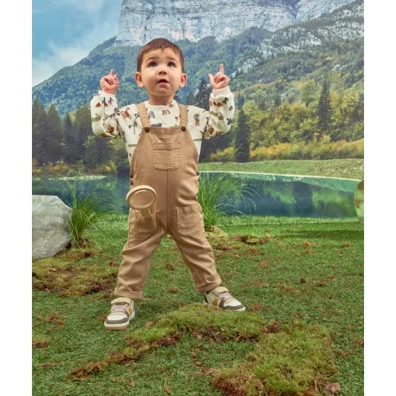 Salopette beige en coton mélangé avec poches bébé garçon –  – Soldes