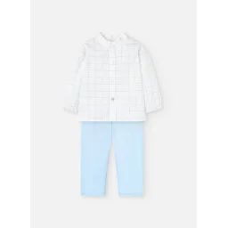 Ensemble Chemise À Carreaux Et Pantalon Uni Bleu