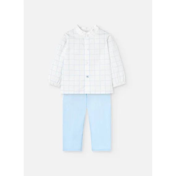 Ensemble Chemise À Carreaux Et Pantalon Uni Bleu