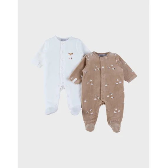 Lot De 2 Pyjamas Bébé En Velours Doux Ecru