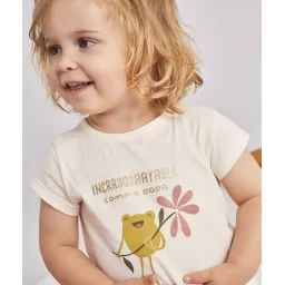 T-shirt bébé fille en coton bio écru motif grenouille –  – Soldes