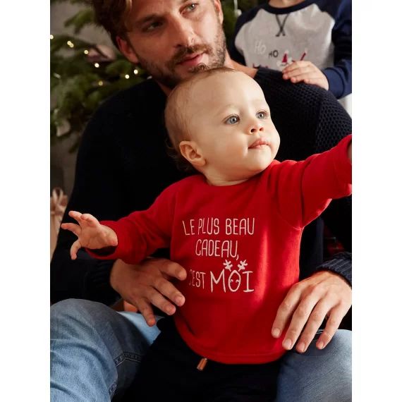 Sweat de Noël bébé garçon avec message rouge brique