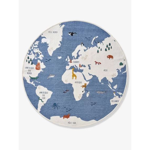 Tapis rond Mappemonde bleu / multicolore