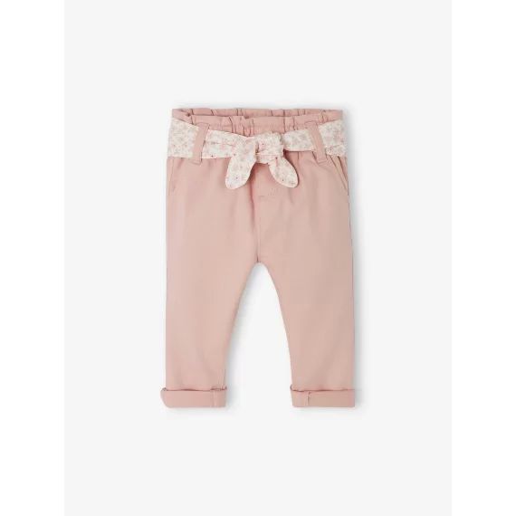 Pantalon paperbag bébé avec ceinture rose pâle