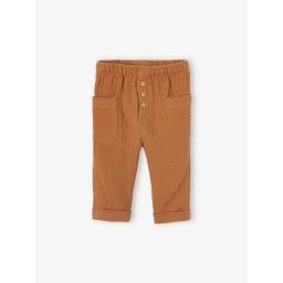 Pantalon bébé en gaze de coton caramel