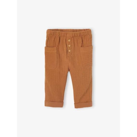 Pantalon bébé en gaze de coton caramel