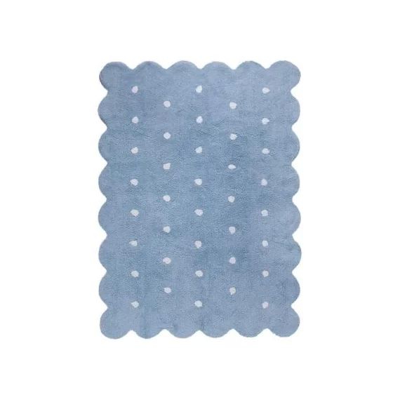 Tapis lavable biscuit bleu à pois (120 x 160 cm)