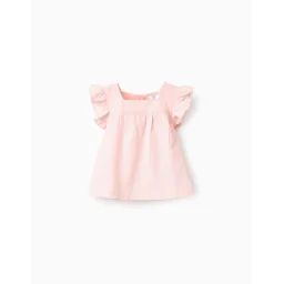 Blouse En Coton Slub Avec Volants Rose