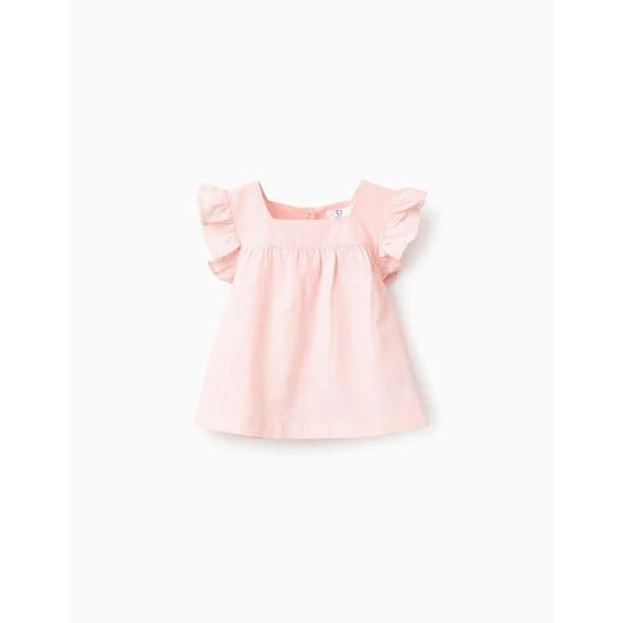 Blouse En Coton Slub Avec Volants Rose
