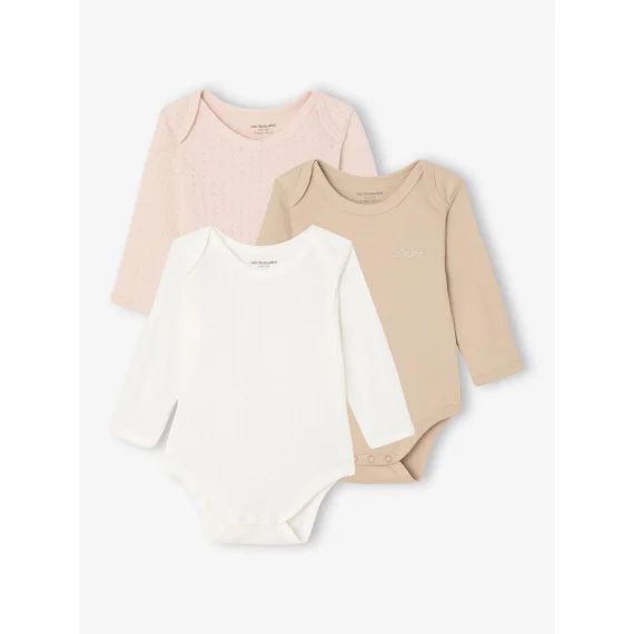 Lot de 3 bodies naissance en maille pointelle et interlock écru