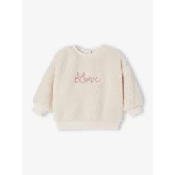 Sweat-shirt brodé amour en sherpa bébé écru