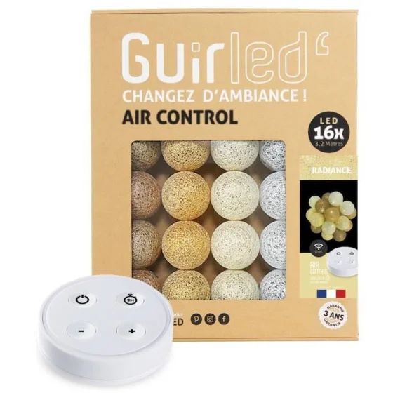 Guirlande lumineuse boules coton LED USB – Télécommandée -Veilleuse bébé 2h – 4 intensités – 16 boules 1,6m – Radiance jaune